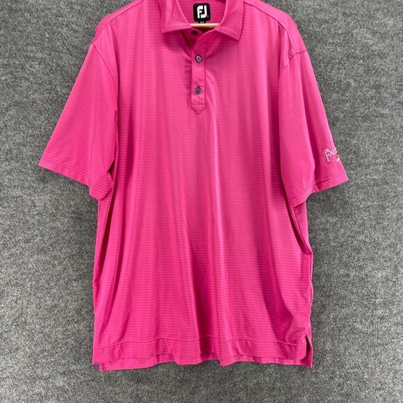 5/$45 FJ Polo Shirt Men L Large Pink Striped Button Up Collared Short Sleeve - Picture 4 of 10